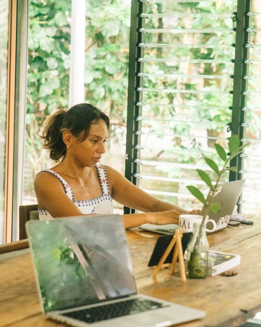 Tiara Mejos, founder of Northswell AI, working at her laptop